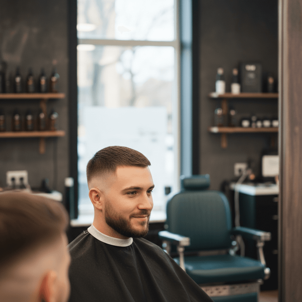 Completed precision fade haircut, client profile view