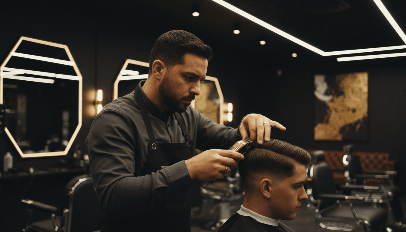 Master barber performing a precision fade with clippers