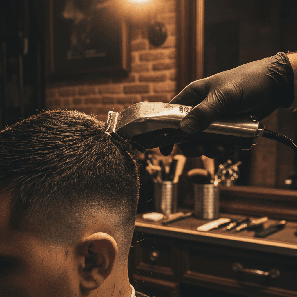 Barber performing a precision haircut with clippers
