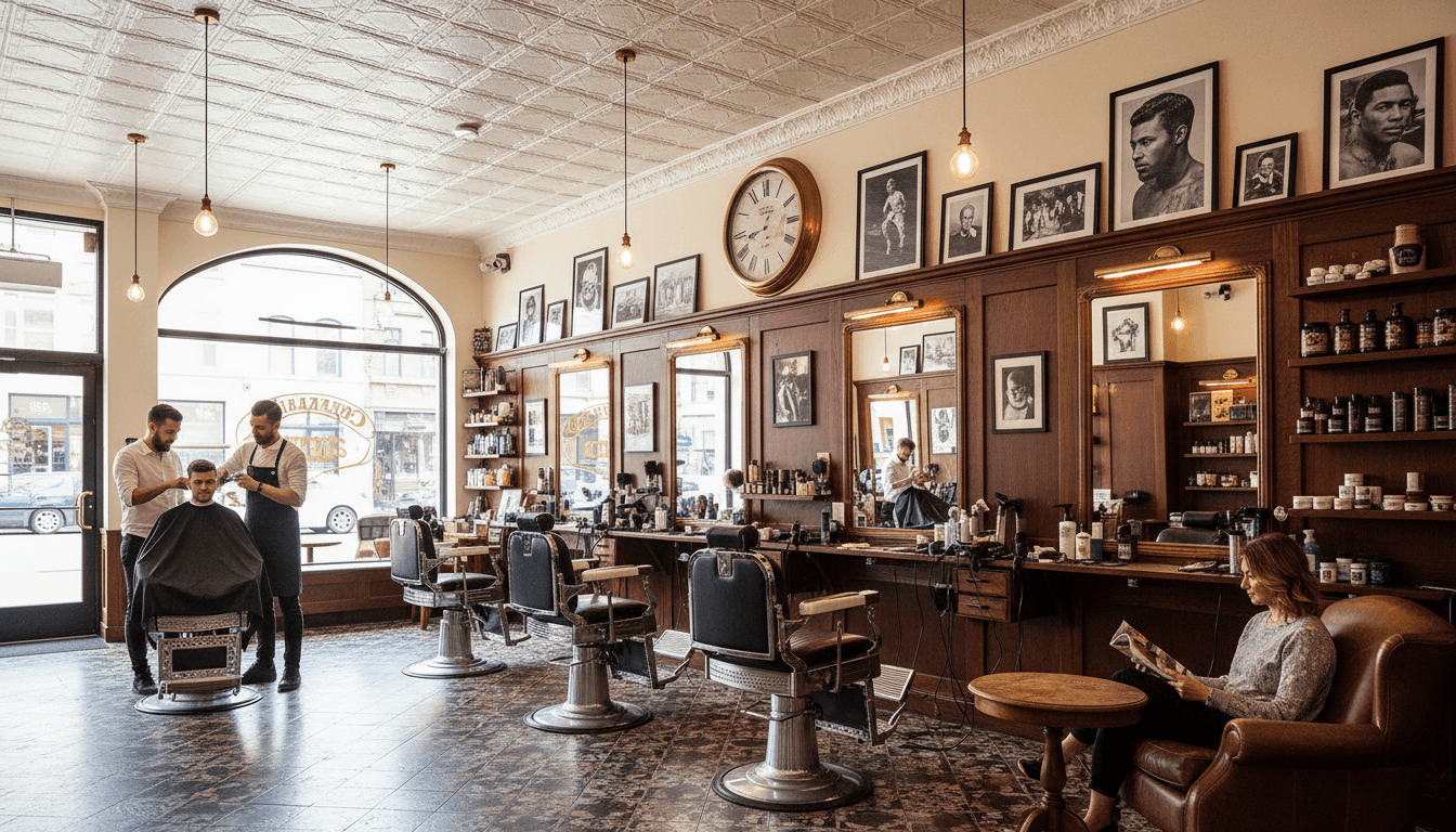 Barber and client during a haircut with genuine conversation