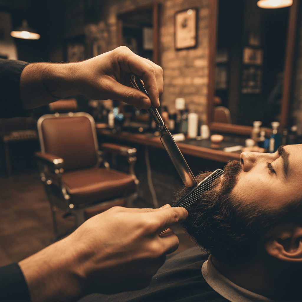 Detail of a professional beard line-up