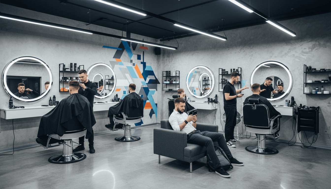 Barber scissor-cutting the top of a fresh style