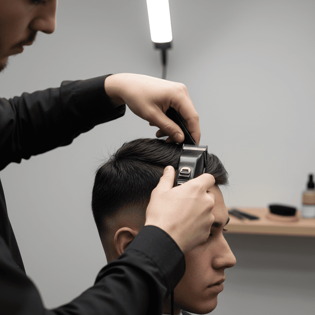 Finished haircut showing sharp lines and clean fade